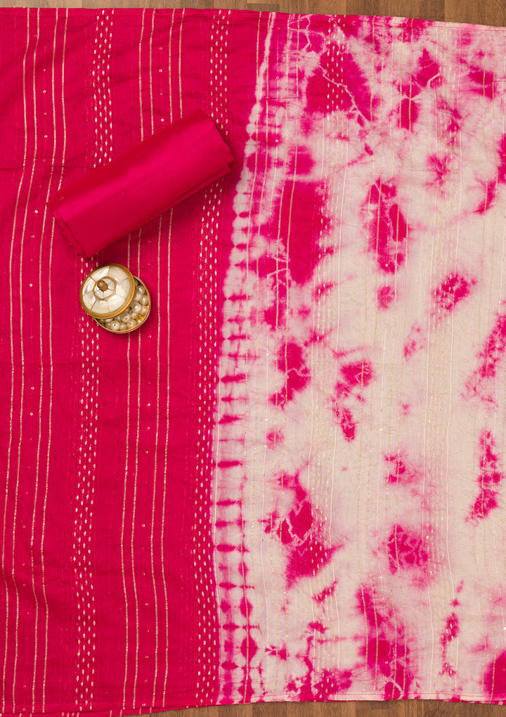 Rani Pink Zariwork Chanderi Unstitched Salwar Suit