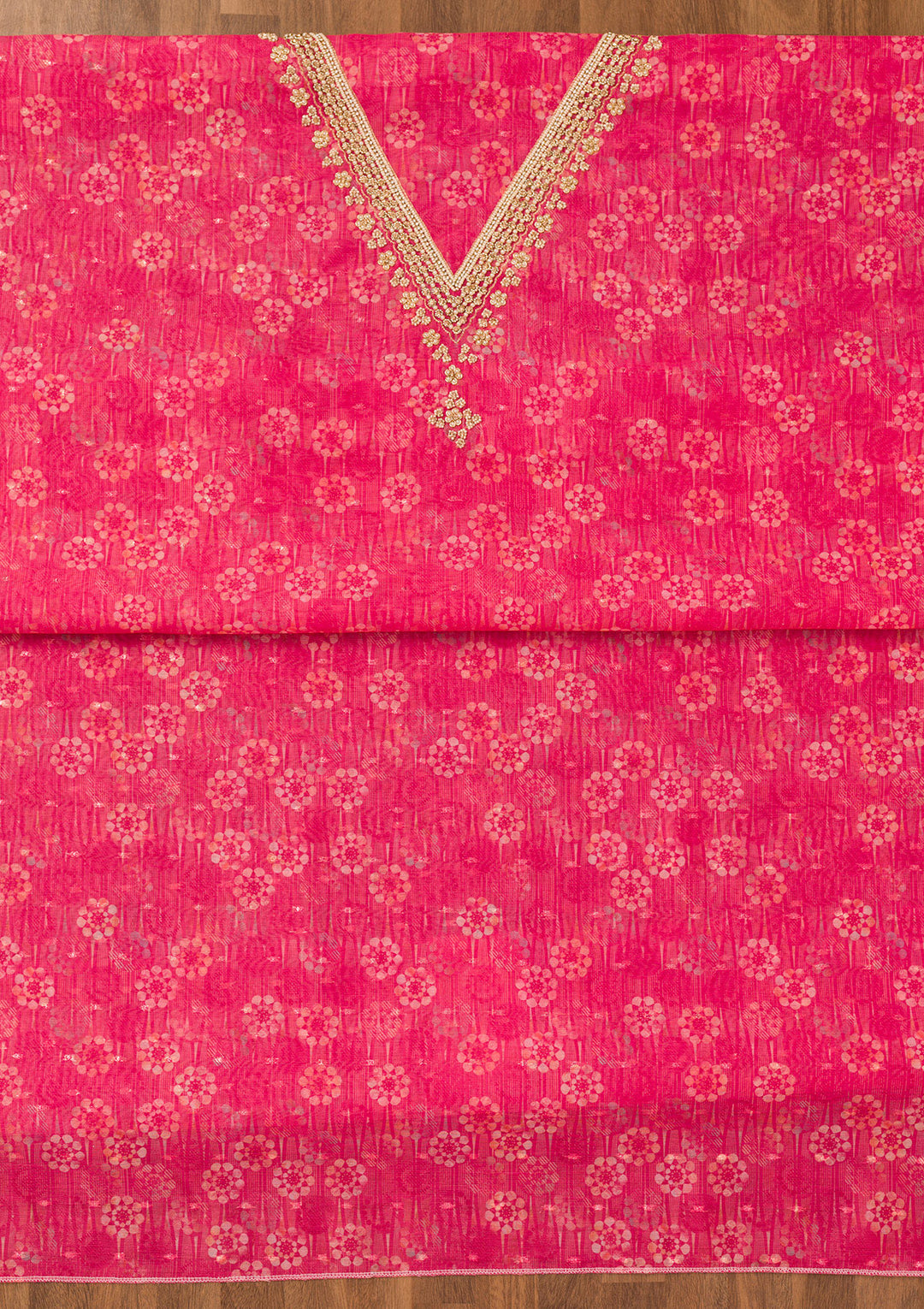 Rani Pink Zariwork Chanderi Unstitched Salwar Suit