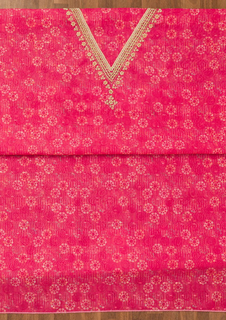 Rani Pink Zariwork Chanderi Unstitched Salwar Suit