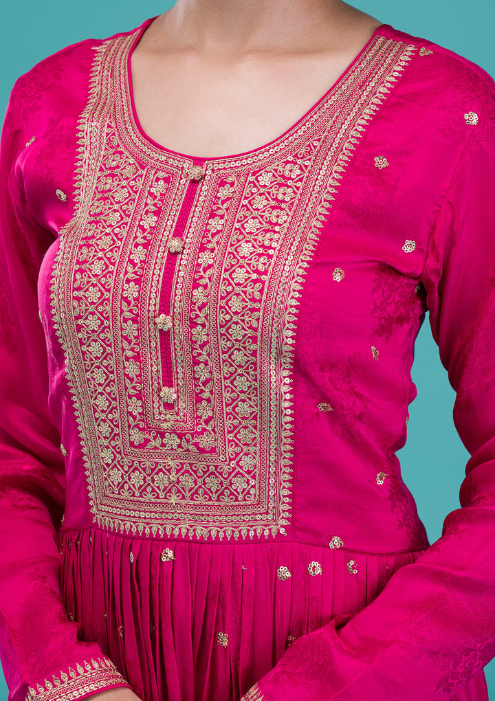 Rani Pink Zariwork Crepe Readymade Anarkali Suit