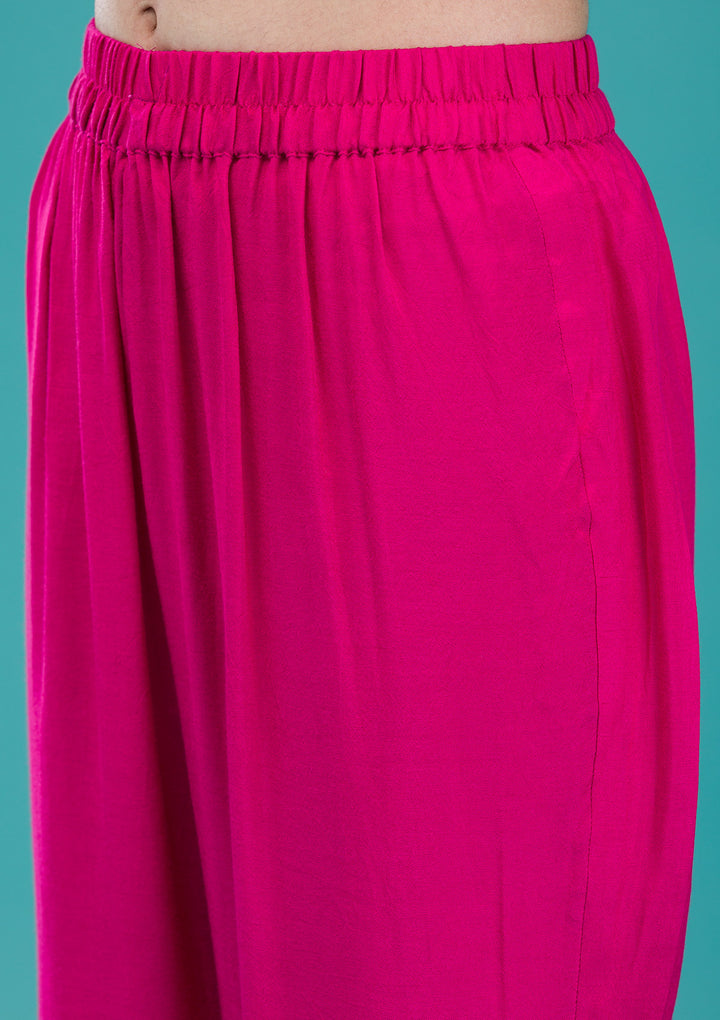 Rani Pink Zariwork Crepe Readymade Anarkali Suit