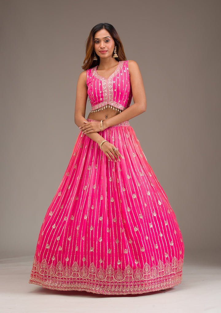 Rani Pink Zariwork Georgette Readymade Lehenga