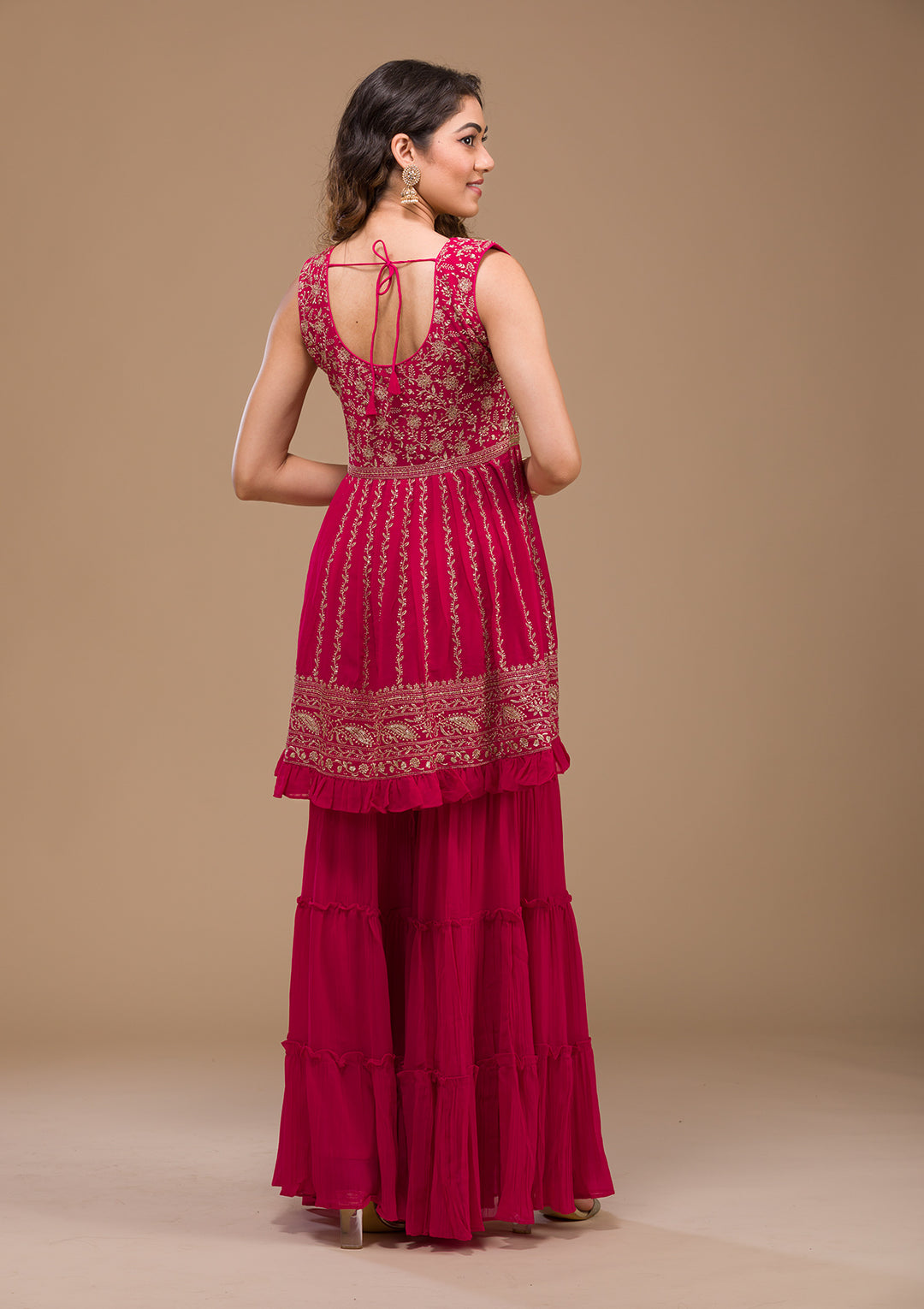 Rani Pink Zariwork Georgette Readymade Salwar Suit-Koskii