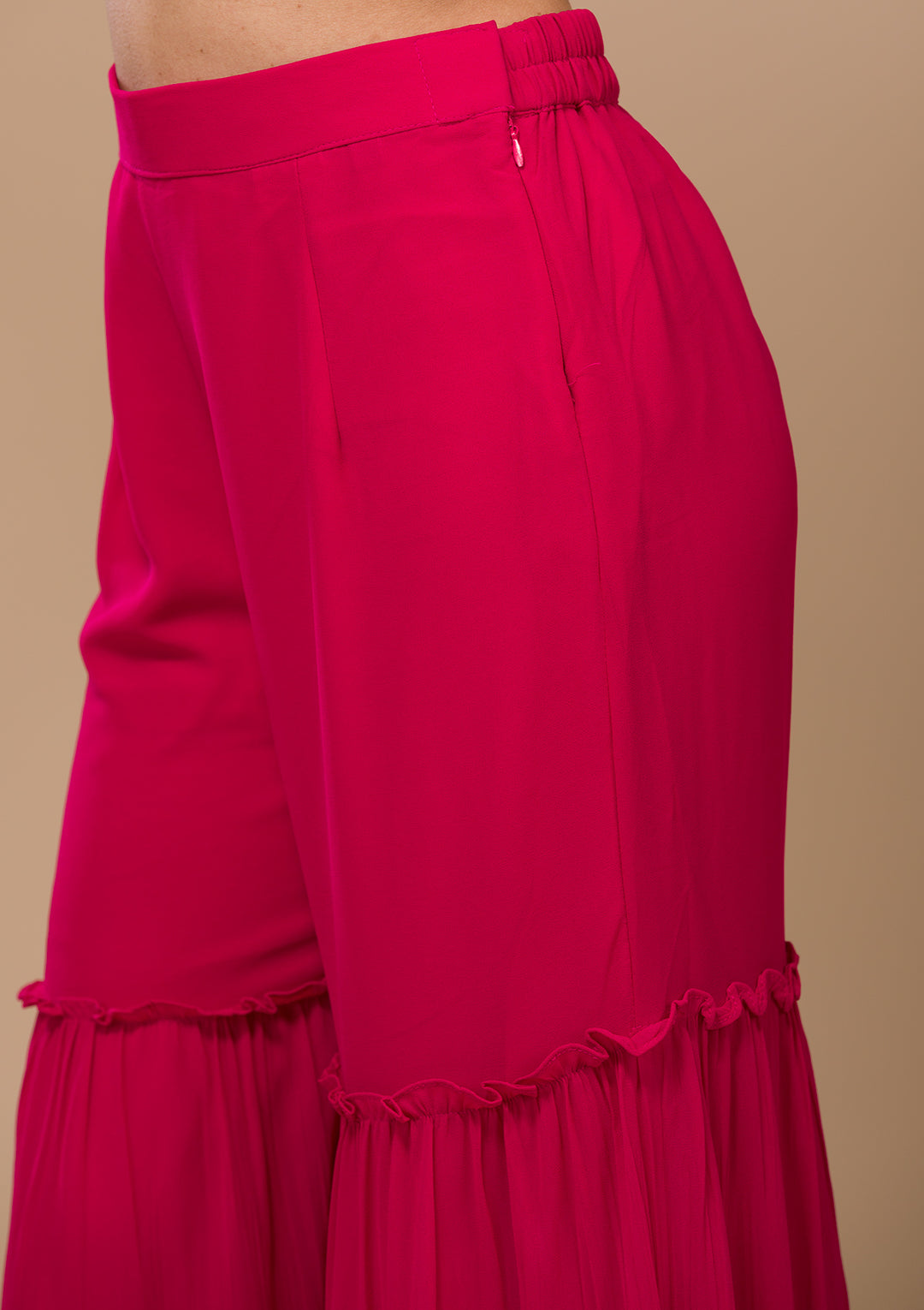 Rani Pink Zariwork Georgette Readymade Salwar Suit-Koskii