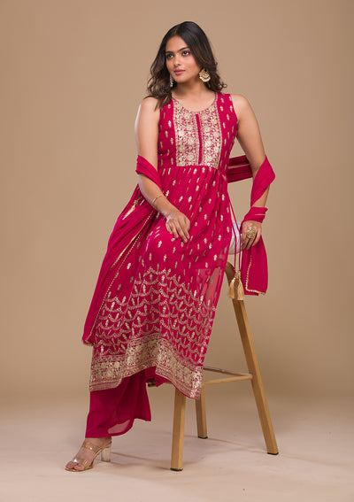 Rani Pink Zariwork Georgette Readymade Salwar Suit-Koskii