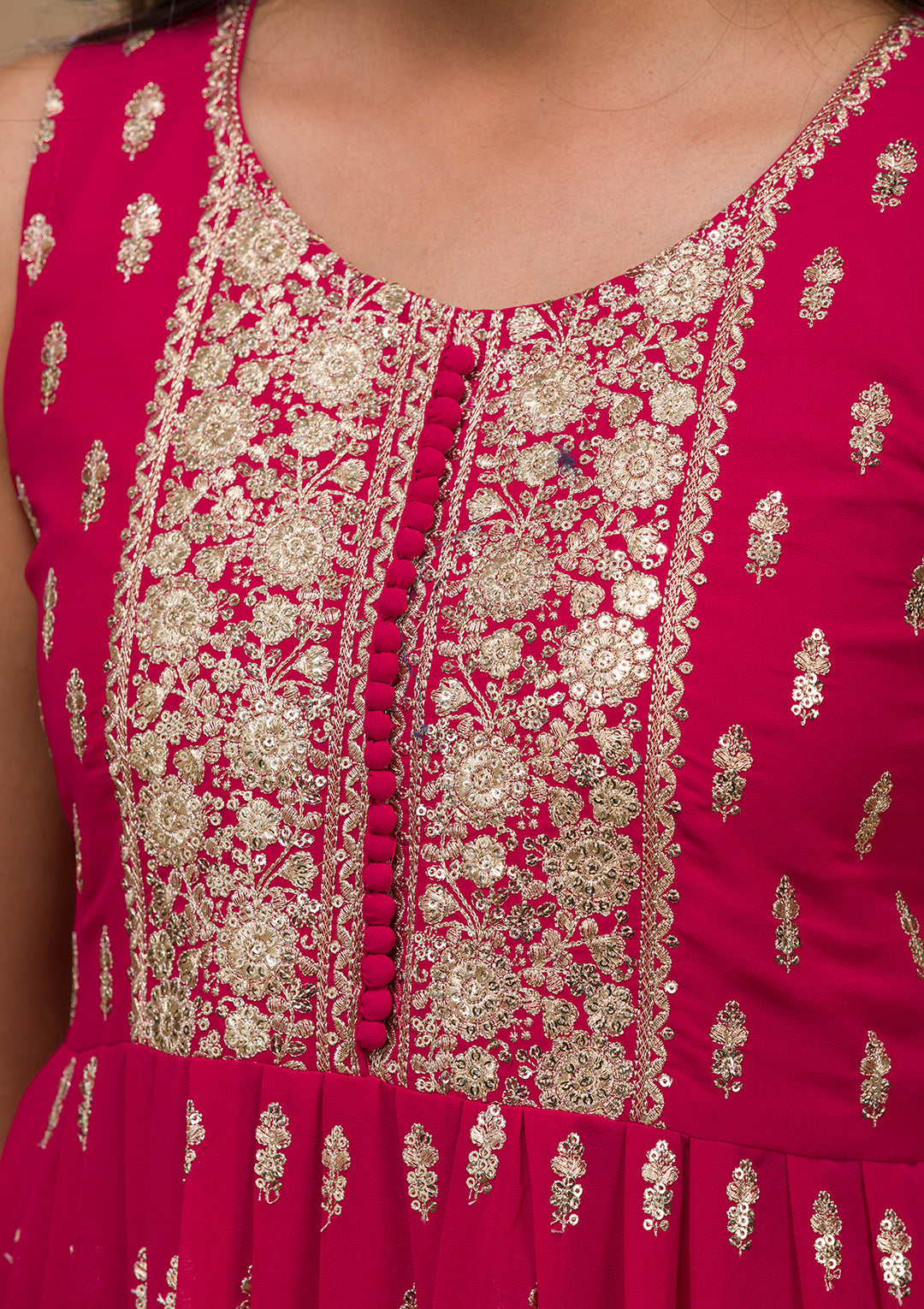 Rani Pink Zariwork Georgette Readymade Salwar Suit-Koskii