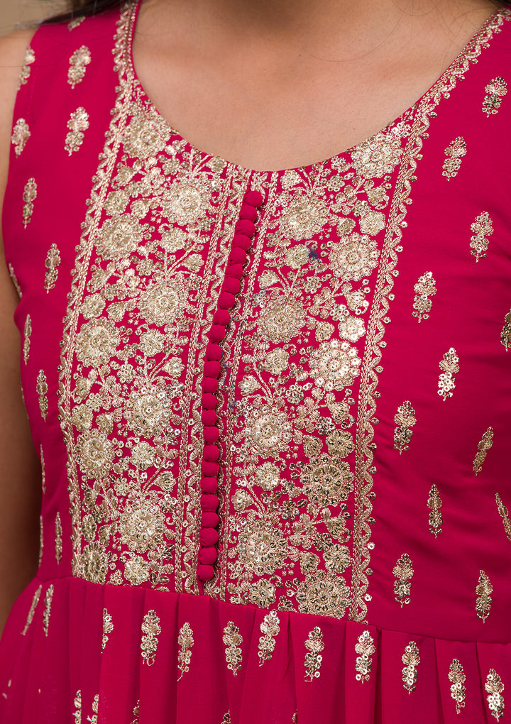 Rani Pink Zariwork Georgette Readymade Salwar Suit-Koskii