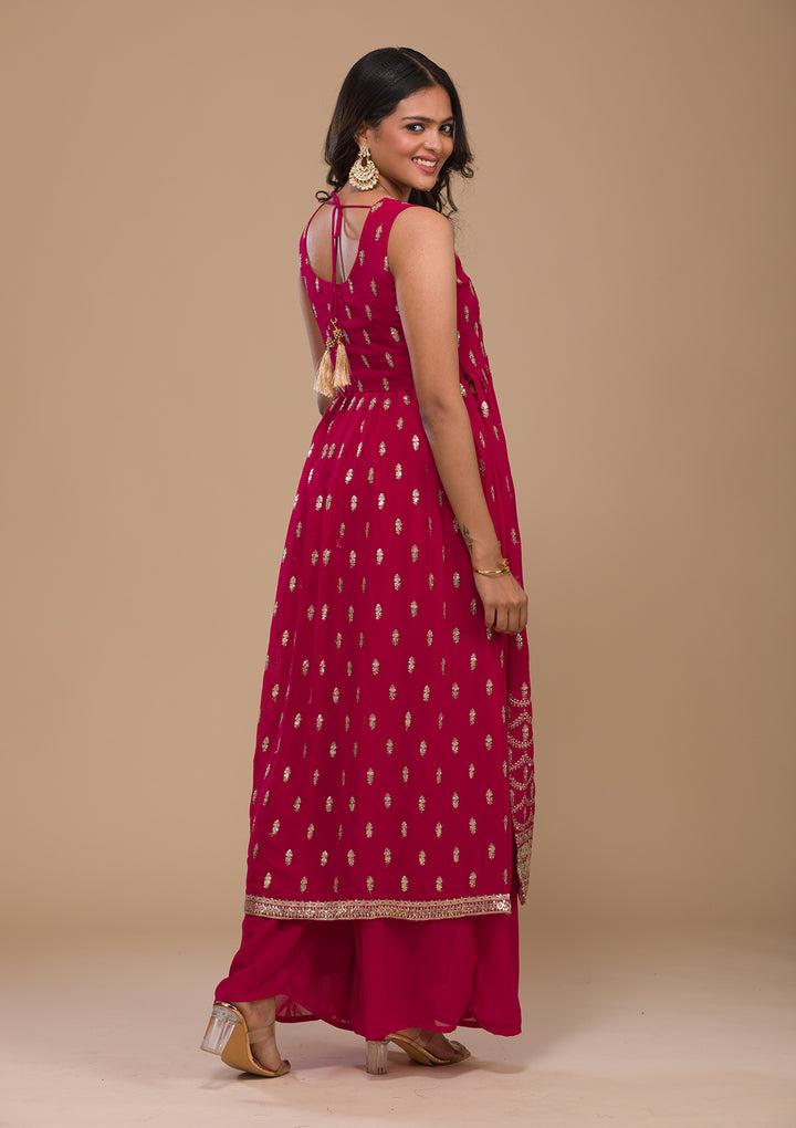 Rani Pink Zariwork Georgette Readymade Salwar Suit-Koskii