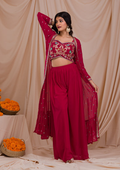 Rani Pink Zariwork Georgette Readymade Salwar Suit-Koskii
