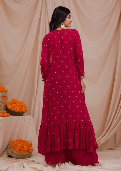 Rani Pink Zariwork Georgette Readymade Sharara Suit