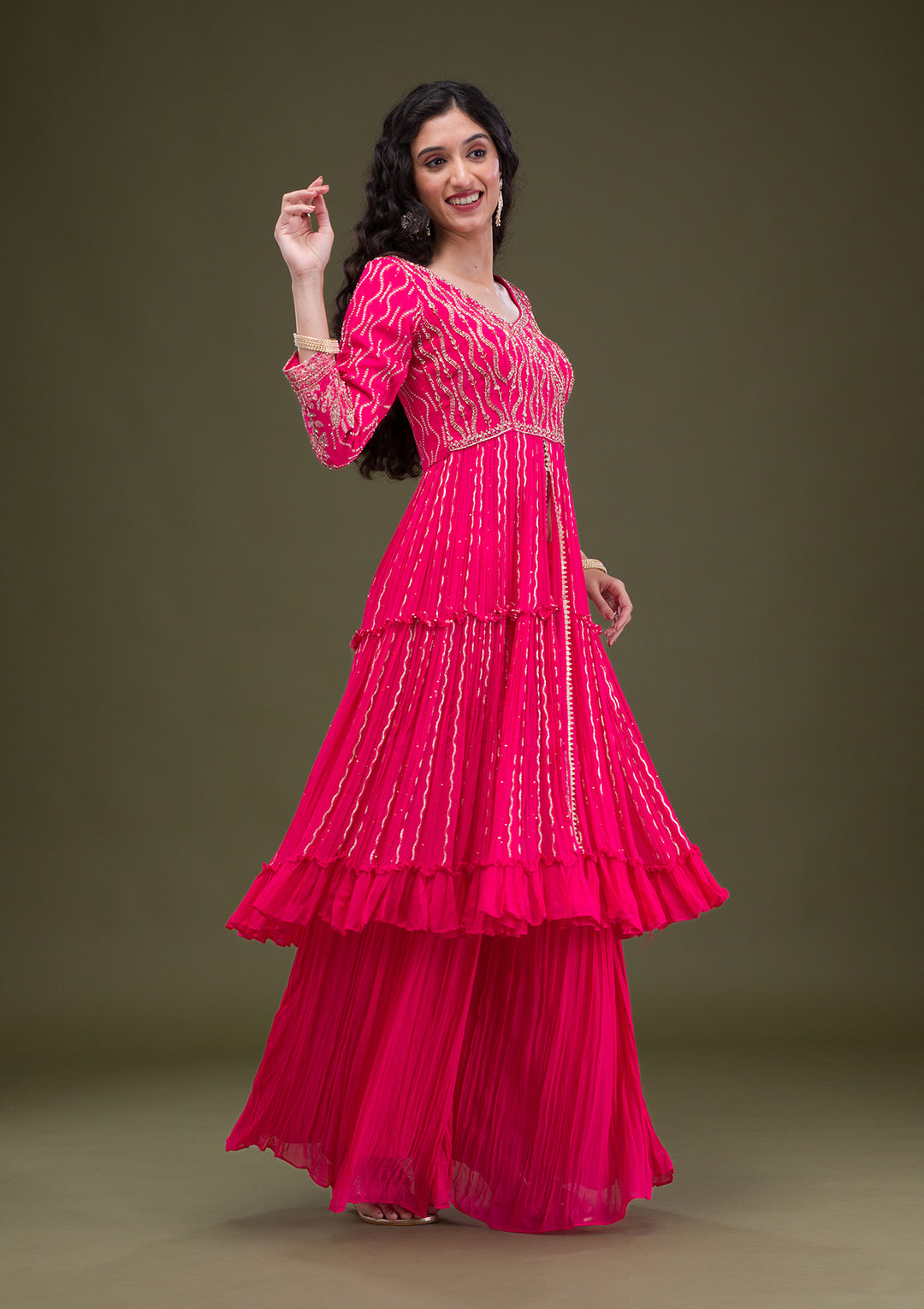 Rani Pink Zariwork Georgette Readymade Salwar Suit