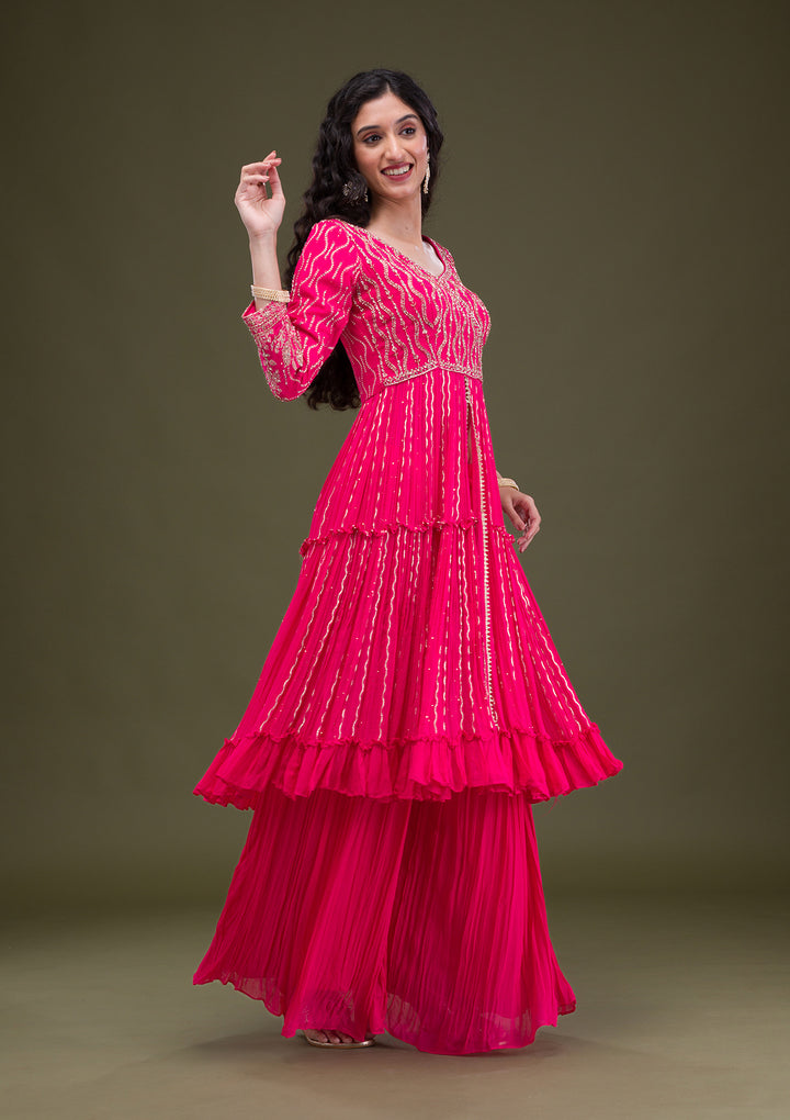 Rani Pink Zariwork Georgette Readymade Salwar Suit