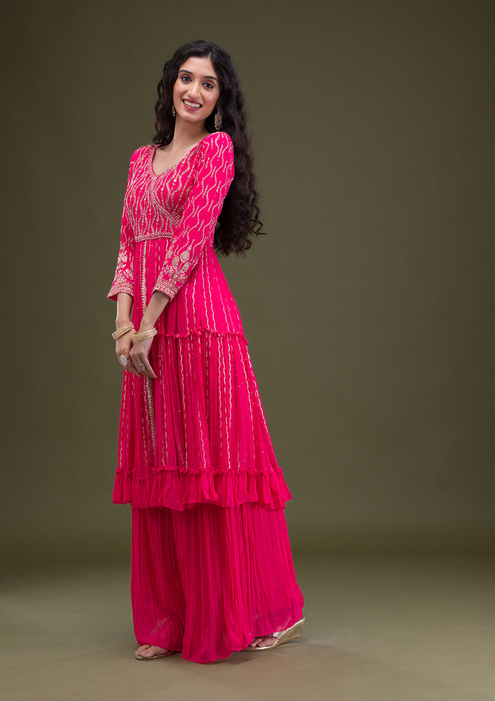Rani Pink Zariwork Georgette Readymade Salwar Suit