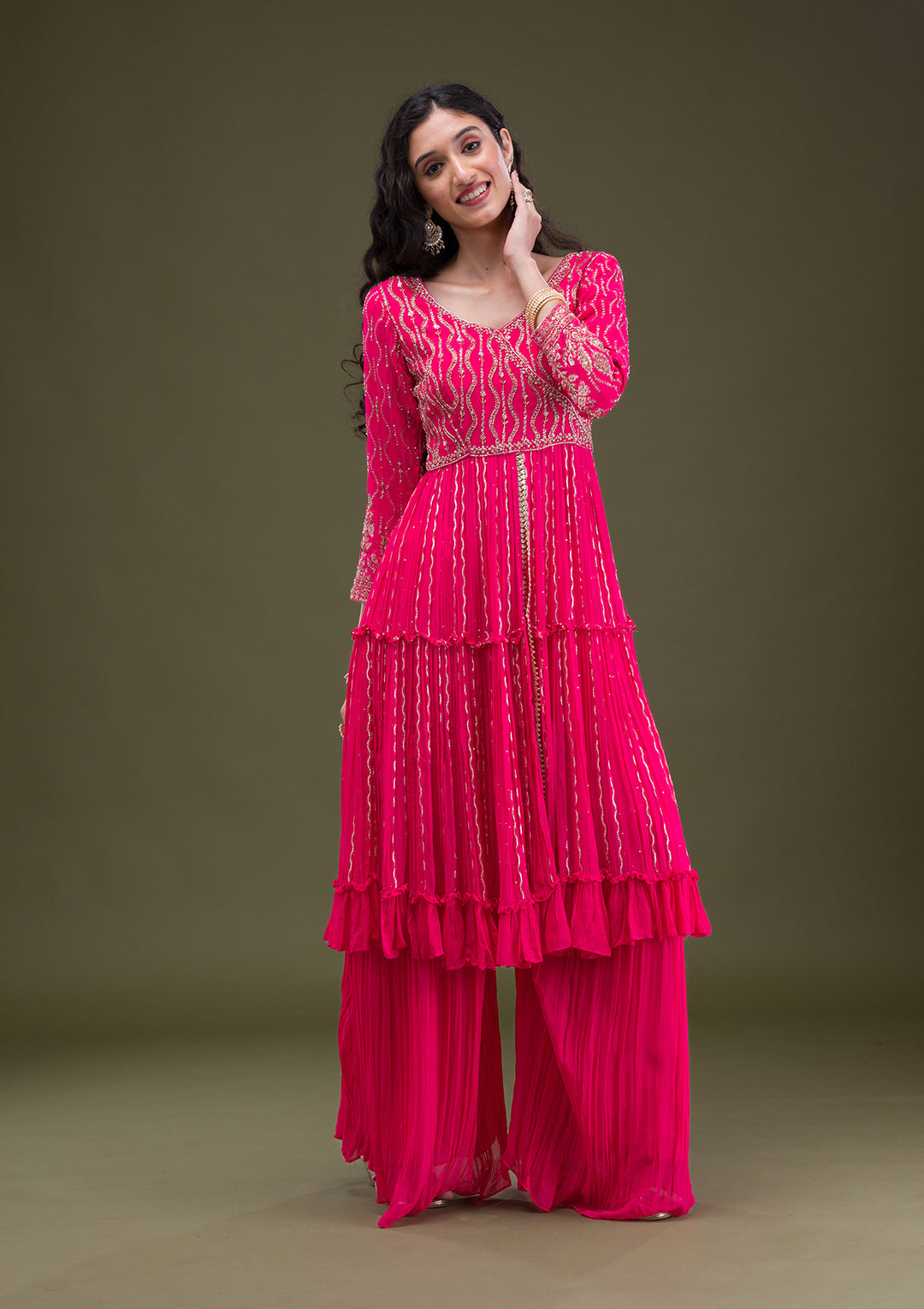 Rani Pink Zariwork Georgette Readymade Salwar Suit