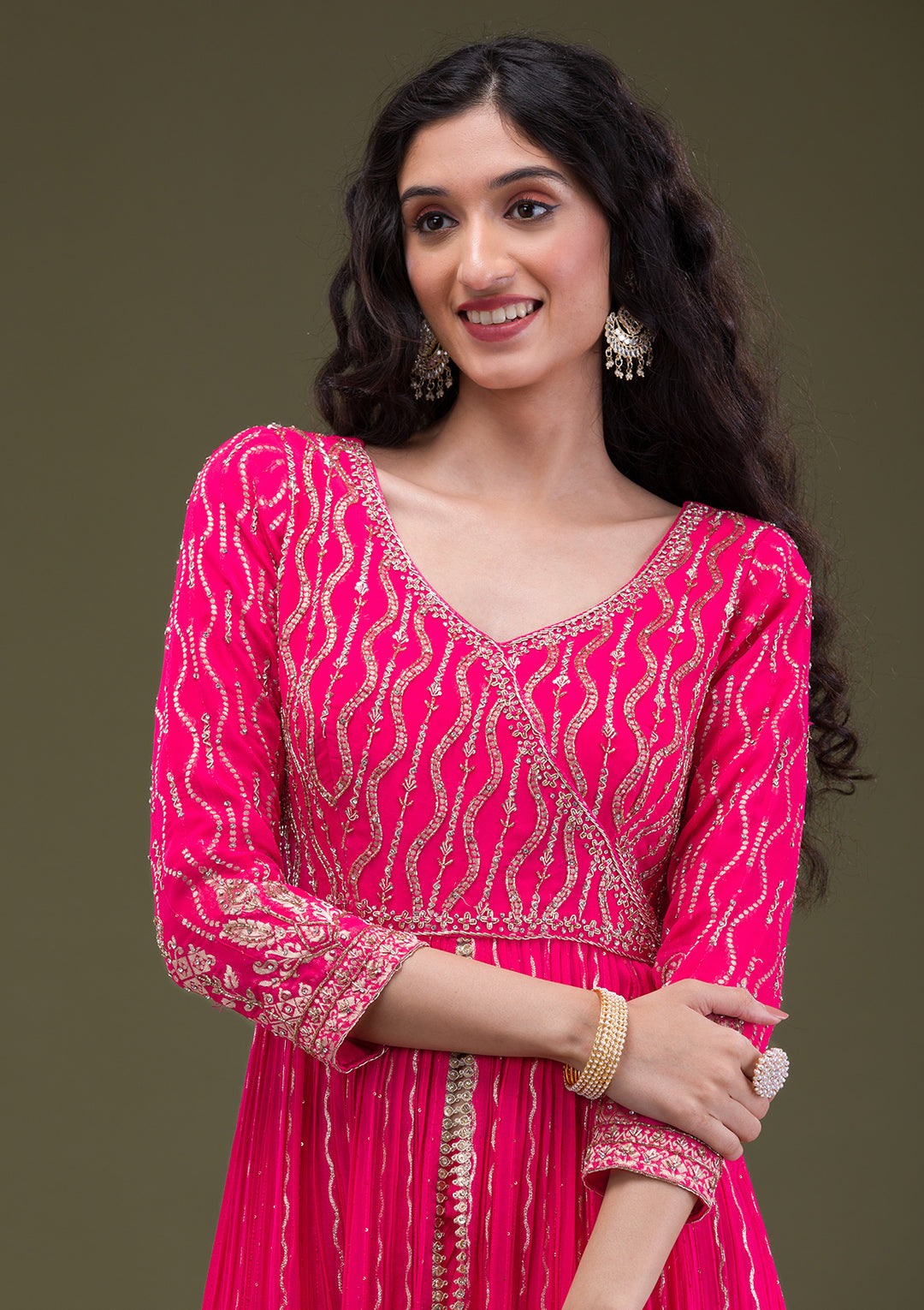 Rani Pink Zariwork Georgette Readymade Salwar Suit