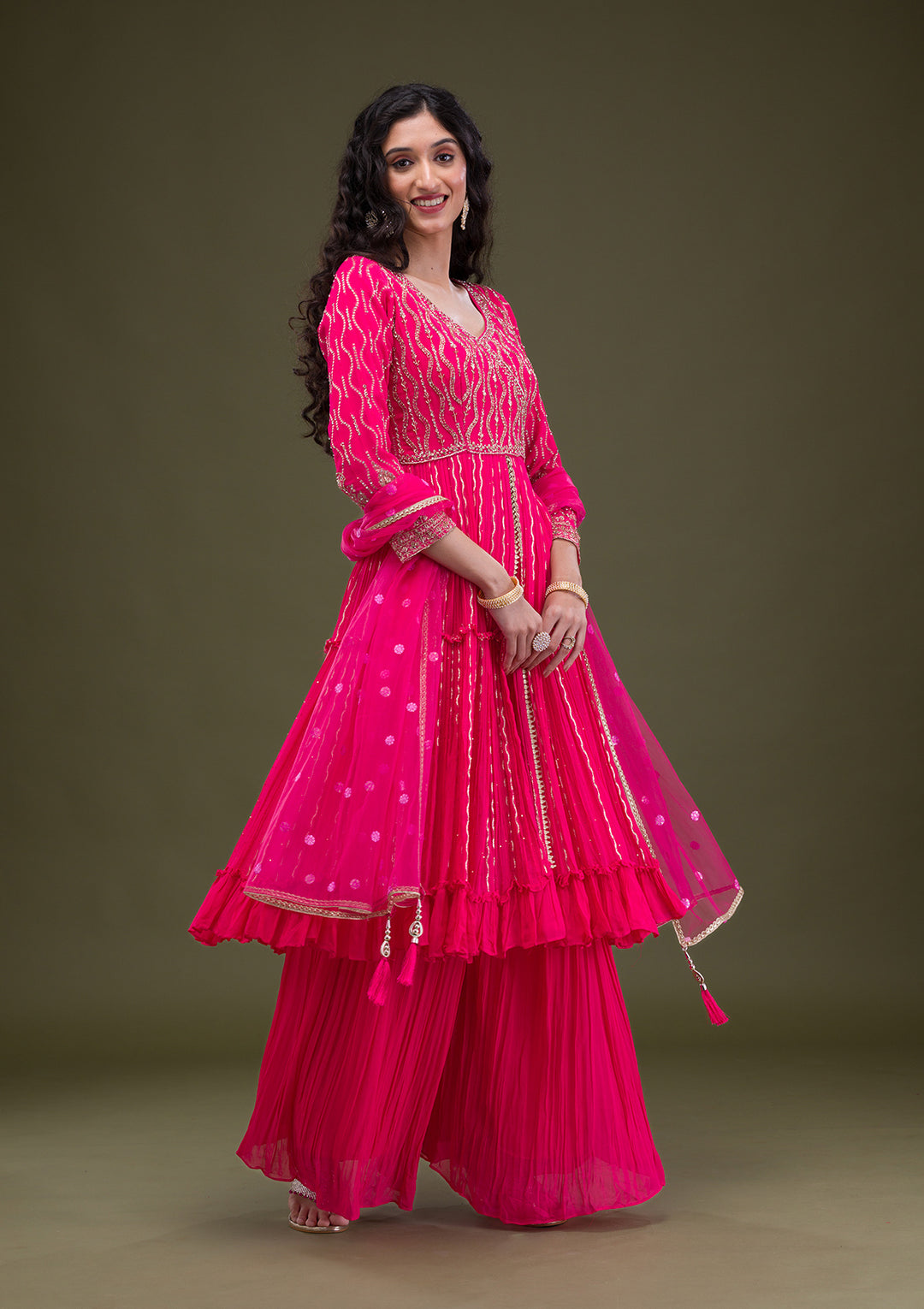 Rani Pink Zariwork Georgette Readymade Salwar Suit