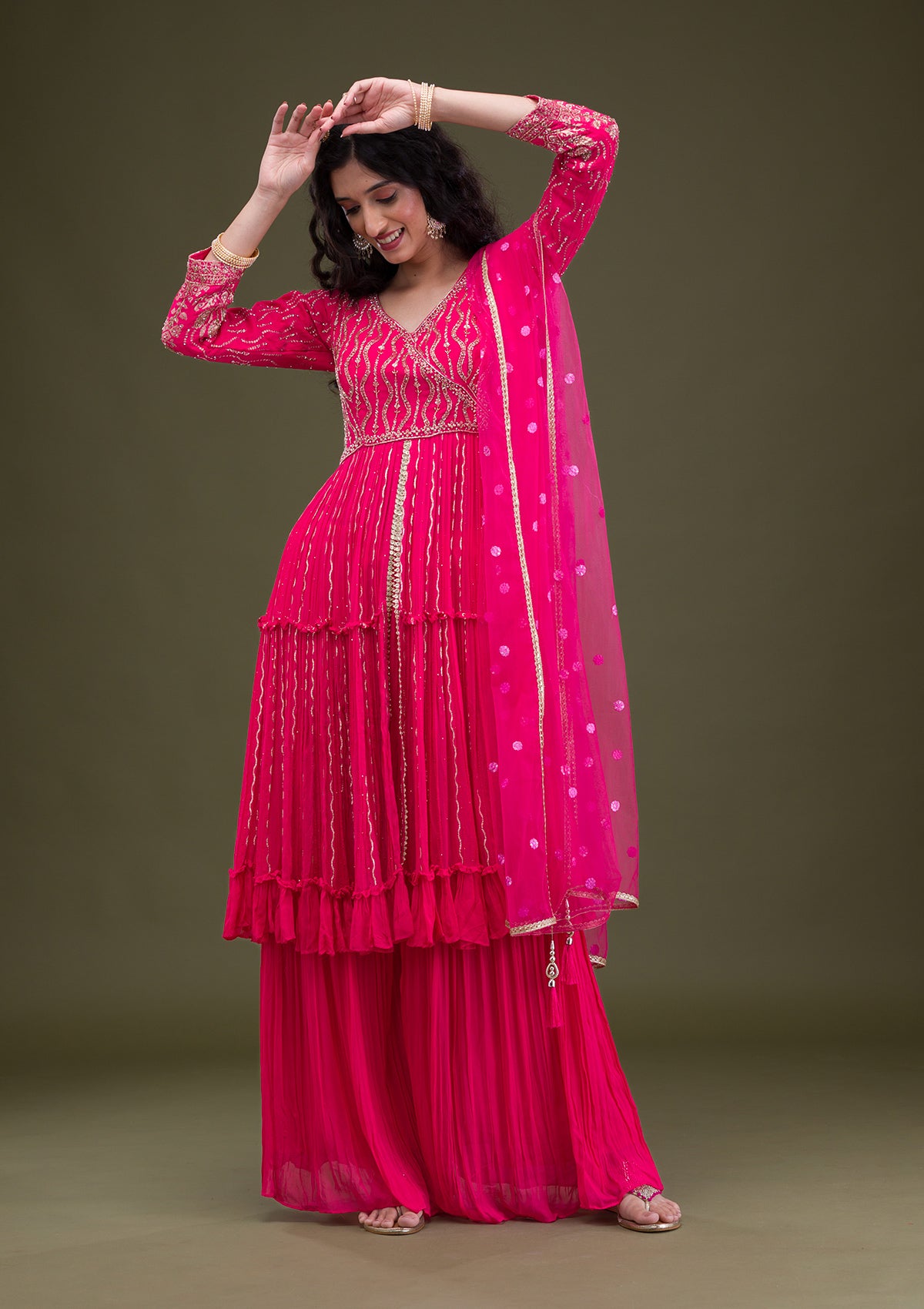 Rani Pink Zariwork Georgette Readymade Salwar Suit