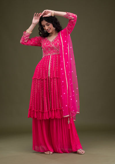 Rani Pink Zariwork Georgette Readymade Salwar Suit