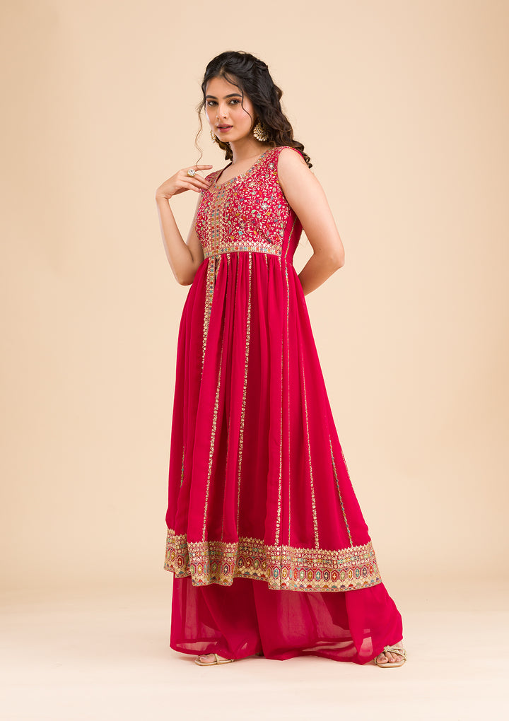 Rani Pink Zariwork Georgette Readymade Salwar Suit