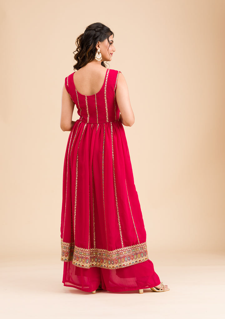 Rani Pink Zariwork Georgette Readymade Salwar Suit