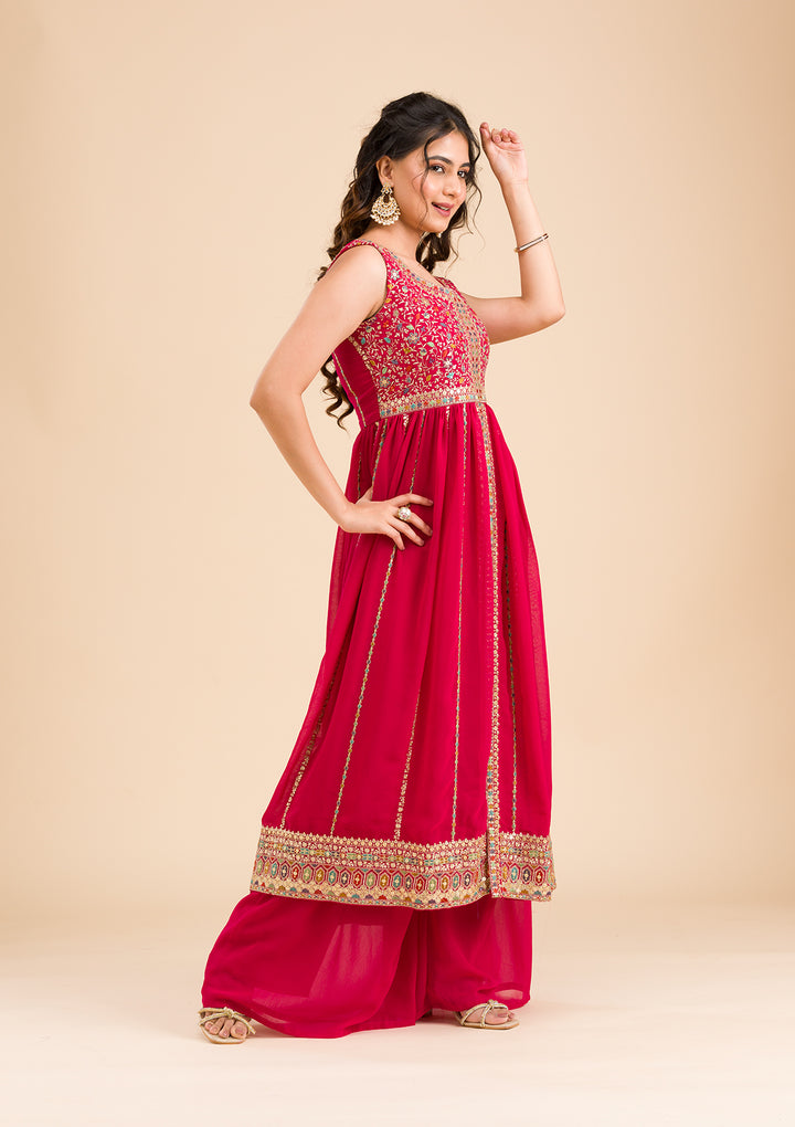 Rani Pink Zariwork Georgette Readymade Salwar Suit
