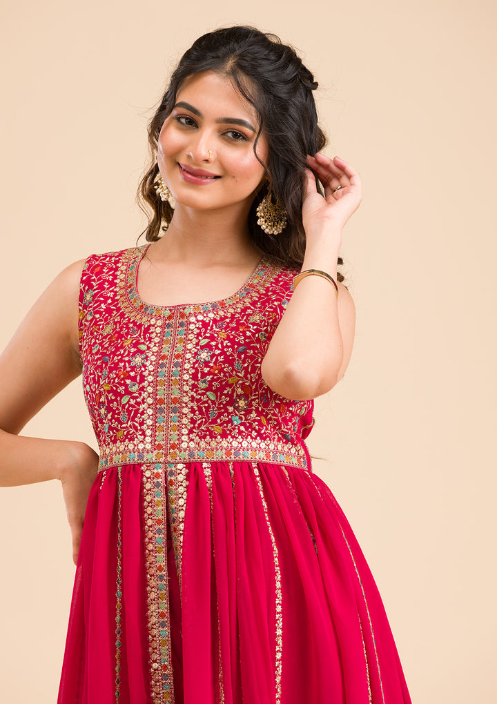 Rani Pink Zariwork Georgette Readymade Salwar Suit