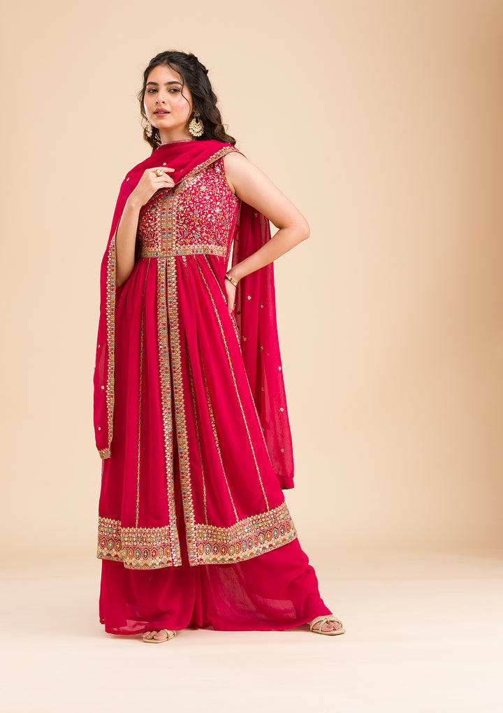 Rani Pink Zariwork Georgette Readymade Salwar Suit