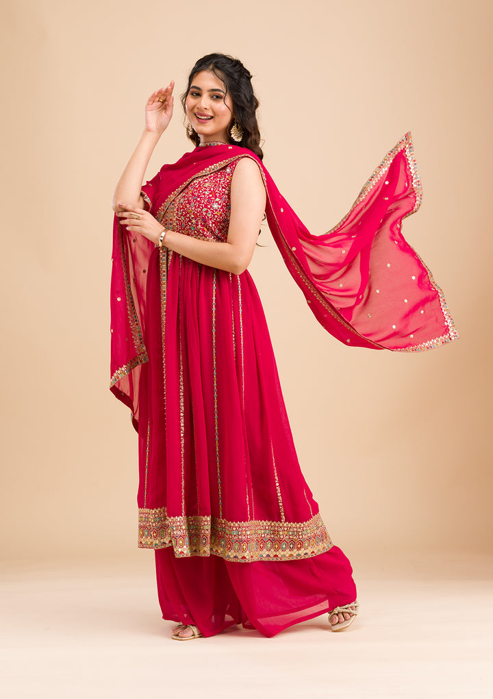 Rani Pink Zariwork Georgette Readymade Salwar Suit