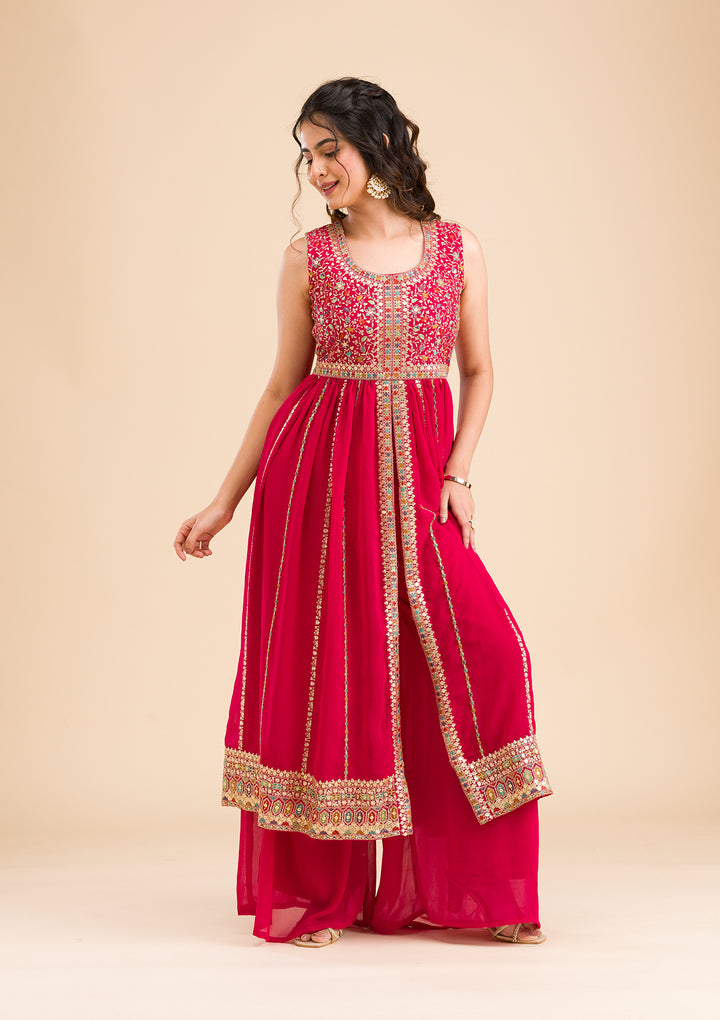 Rani Pink Zariwork Georgette Readymade Salwar Suit