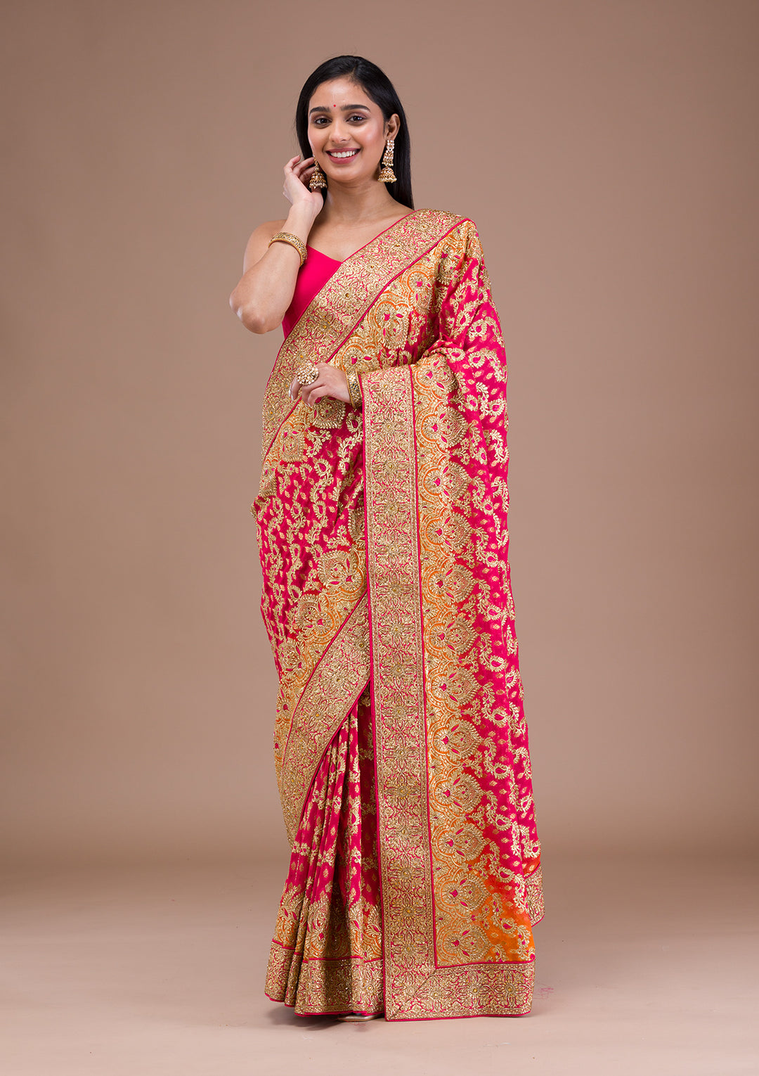 Rani Pink Zariwork Georgette Saree