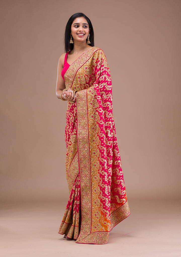 Rani Pink Zariwork Georgette Saree