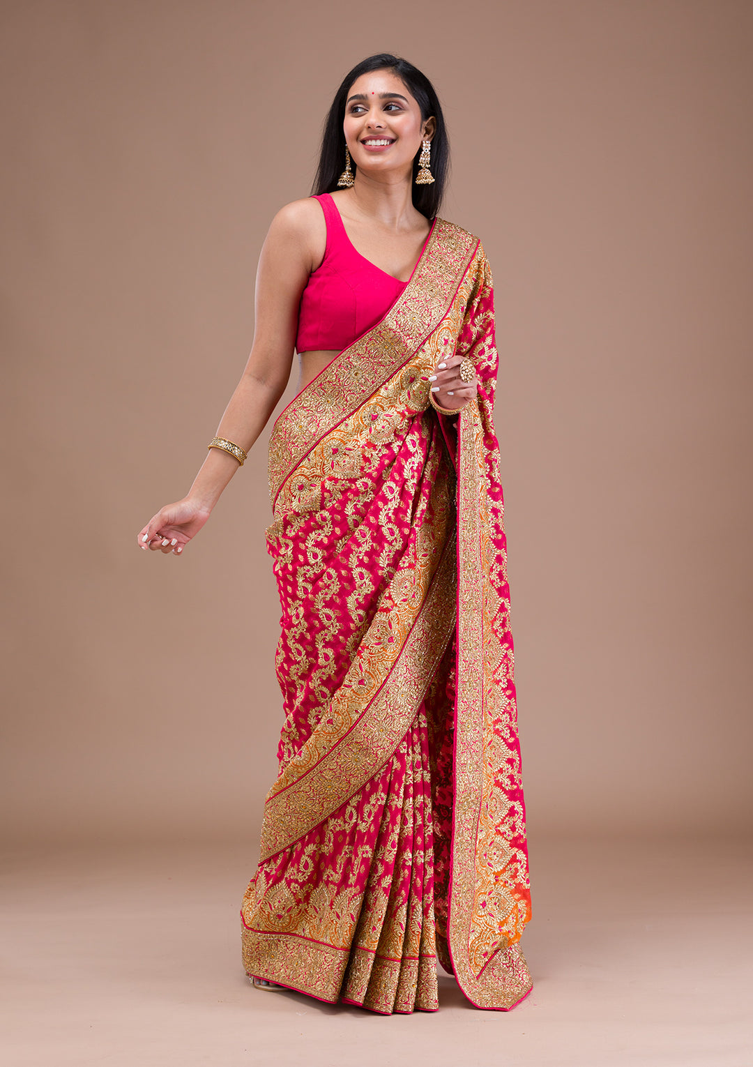 Rani Pink Zariwork Georgette Saree