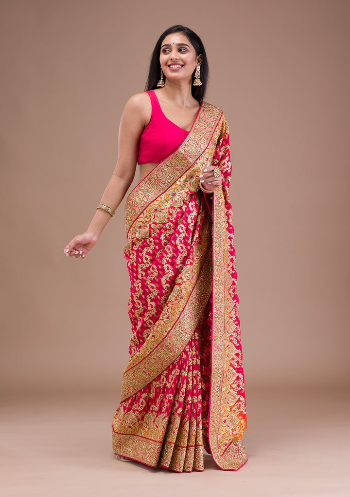 Rani Pink Zariwork Georgette Saree