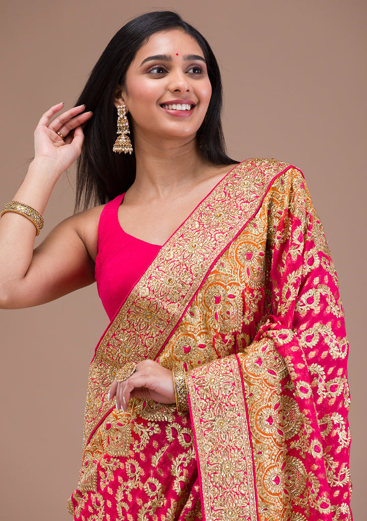 Rani Pink Zariwork Georgette Saree