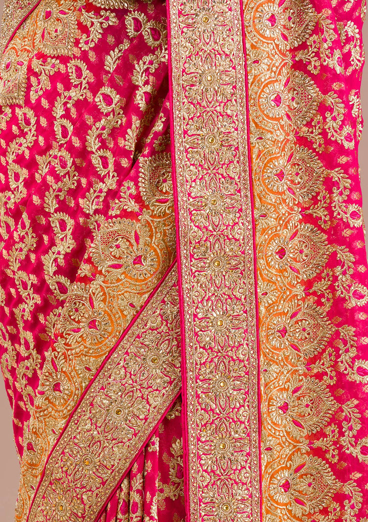 Rani Pink Zariwork Georgette Saree