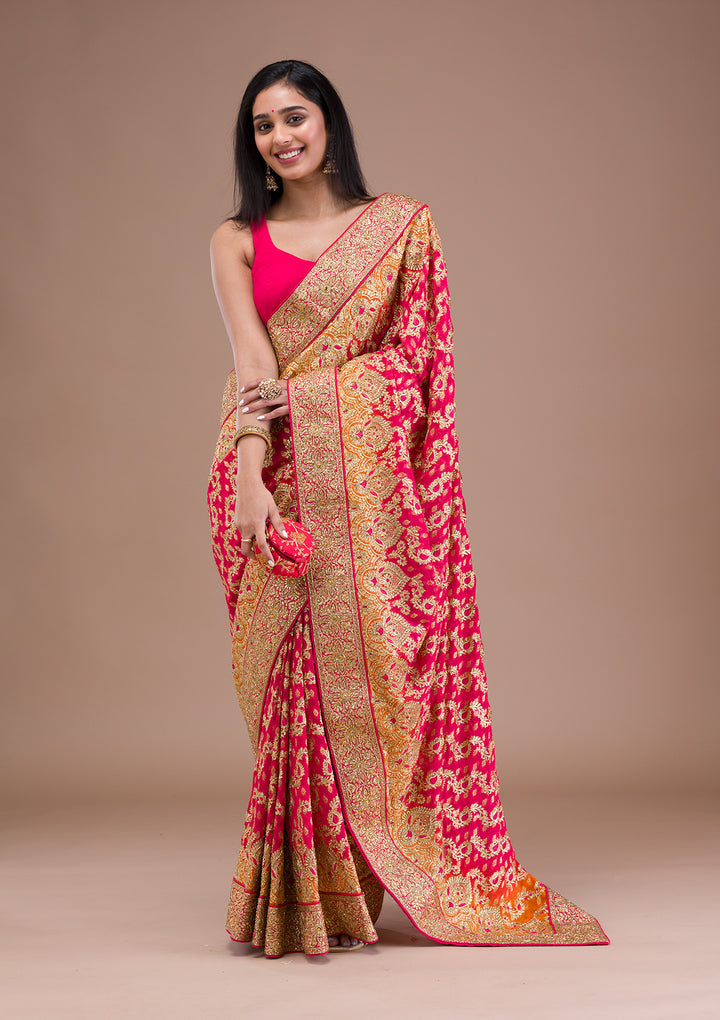 Rani Pink Zariwork Georgette Saree
