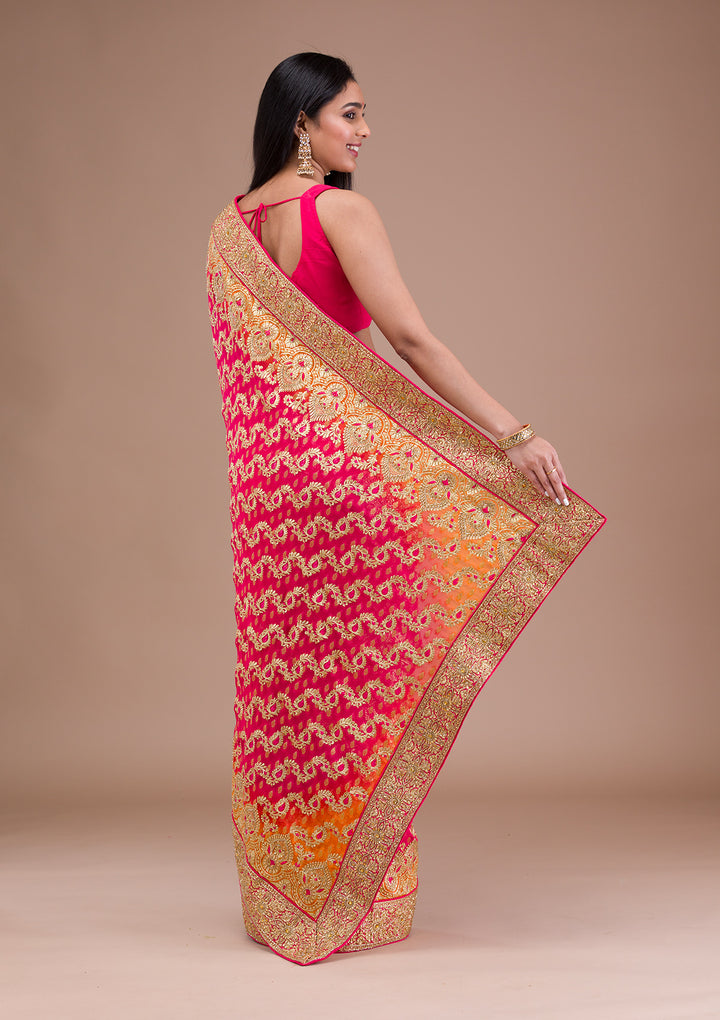 Rani Pink Zariwork Georgette Saree