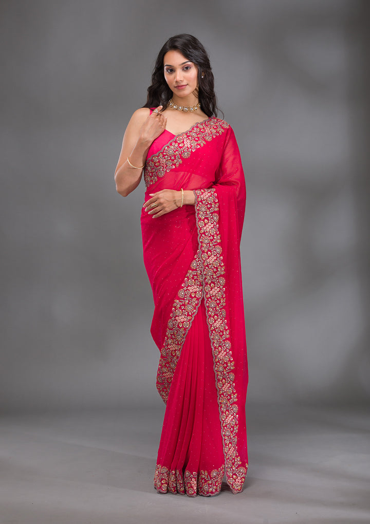 Rani Pink Zariwork Georgette Saree