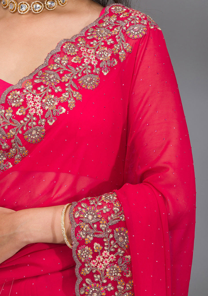 Rani Pink Zariwork Georgette Saree