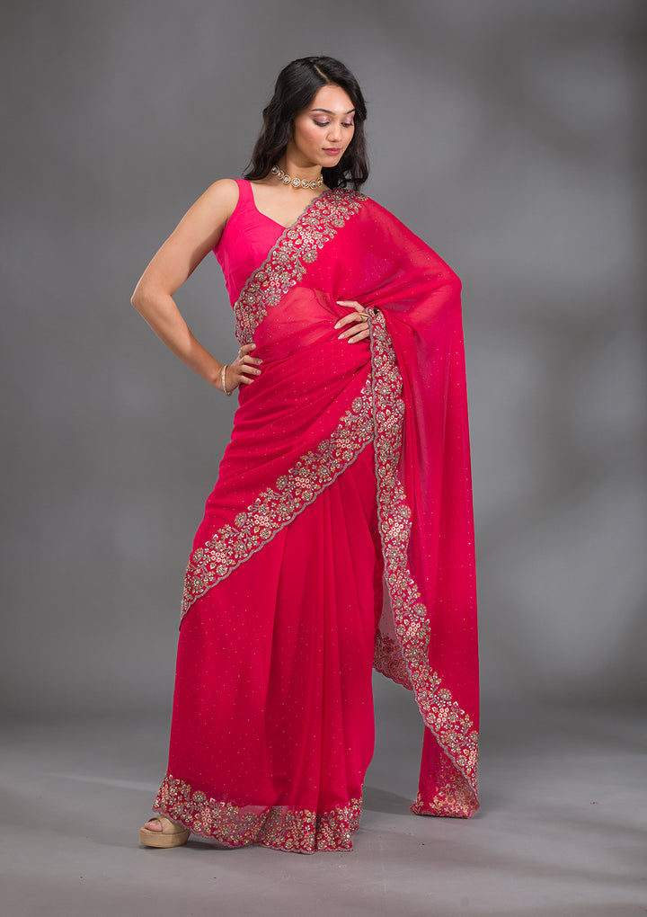 Rani Pink Zariwork Georgette Saree