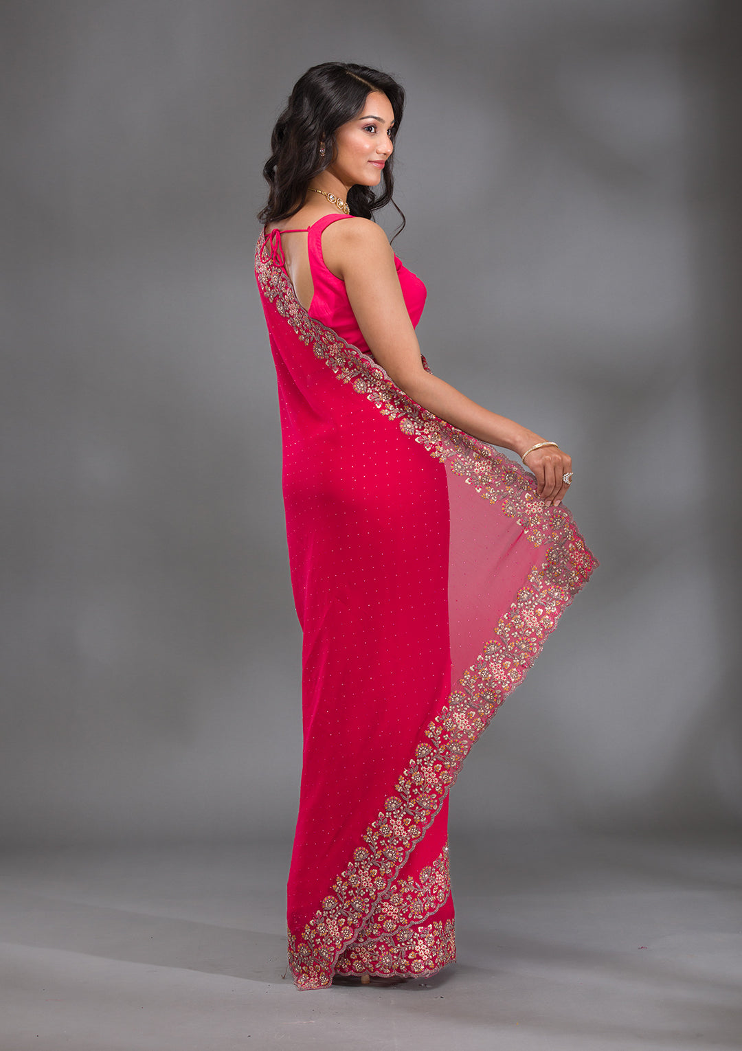 Rani Pink Zariwork Georgette Saree
