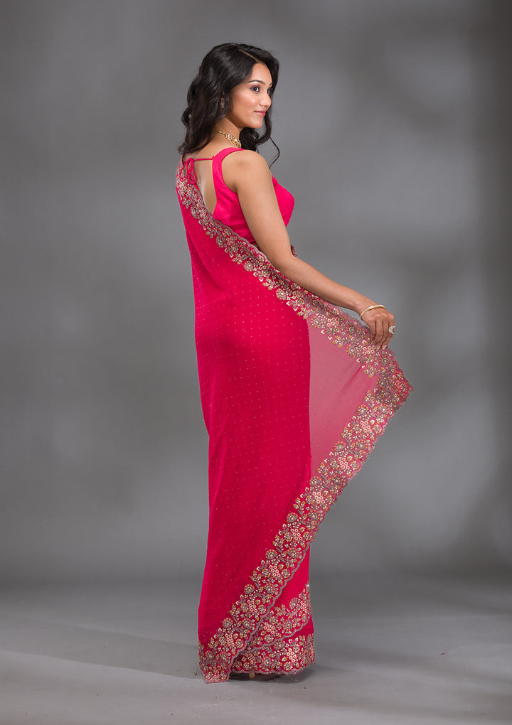 Rani Pink Zariwork Georgette Saree