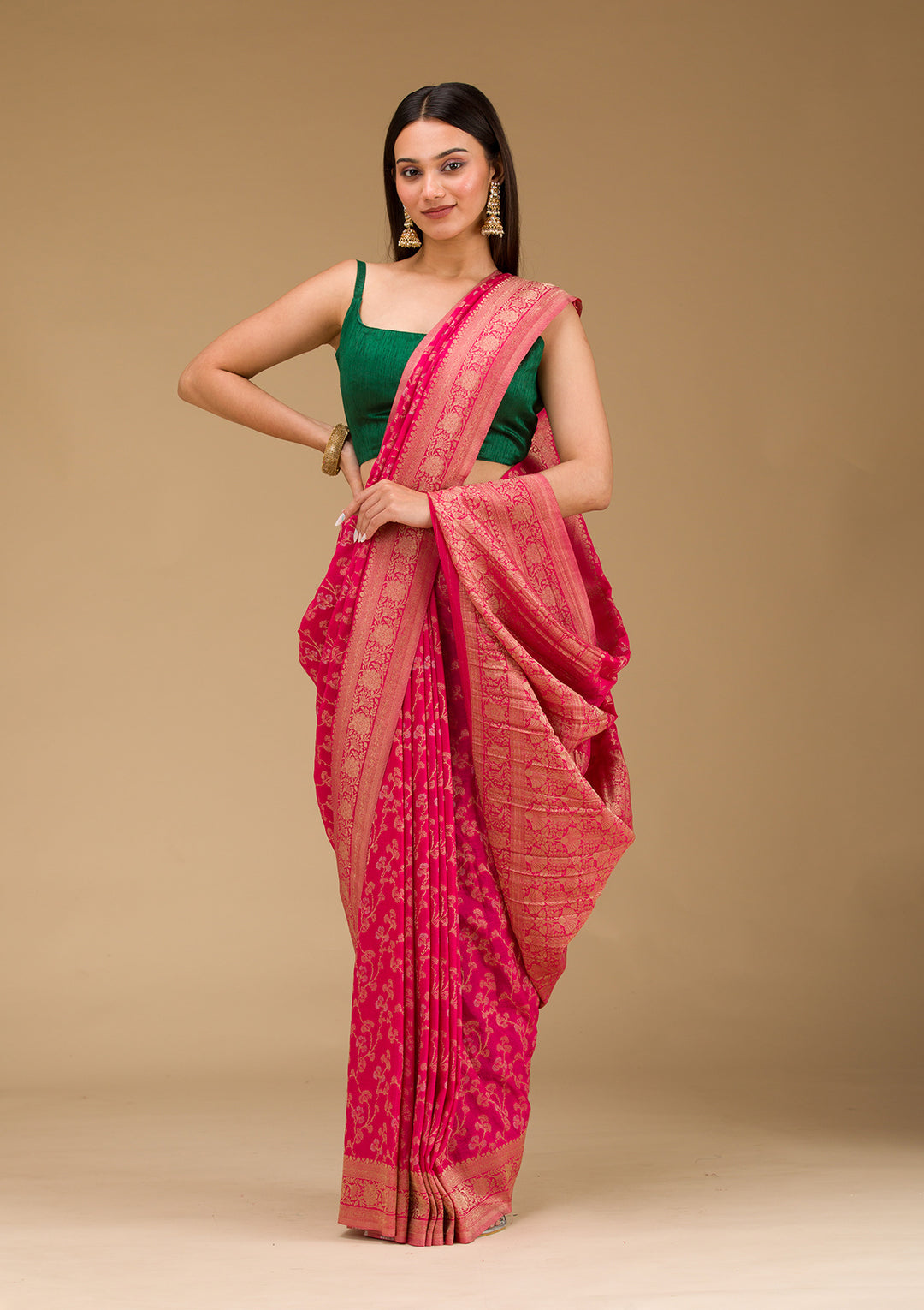 Rani Pink Zariwork Georgette Saree