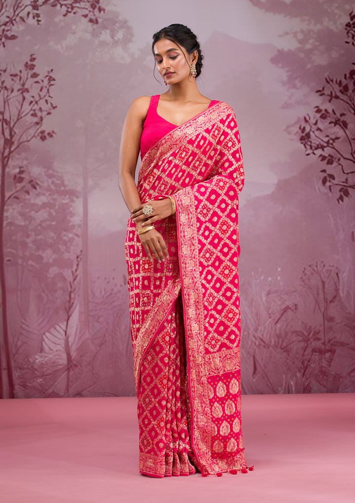 Rani Pink Zariwork Georgette Saree