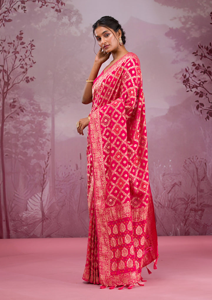 Rani Pink Zariwork Georgette Saree