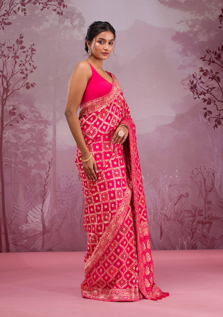 Rani Pink Zariwork Georgette Saree