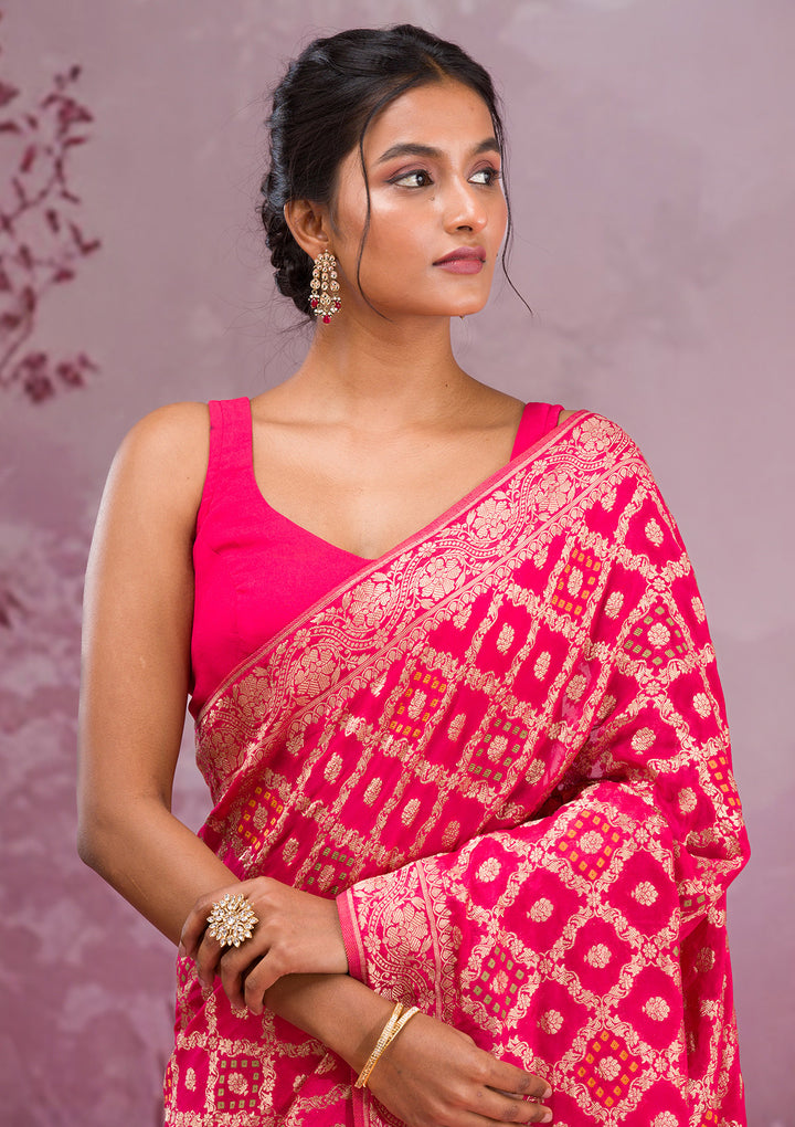 Rani Pink Zariwork Georgette Saree