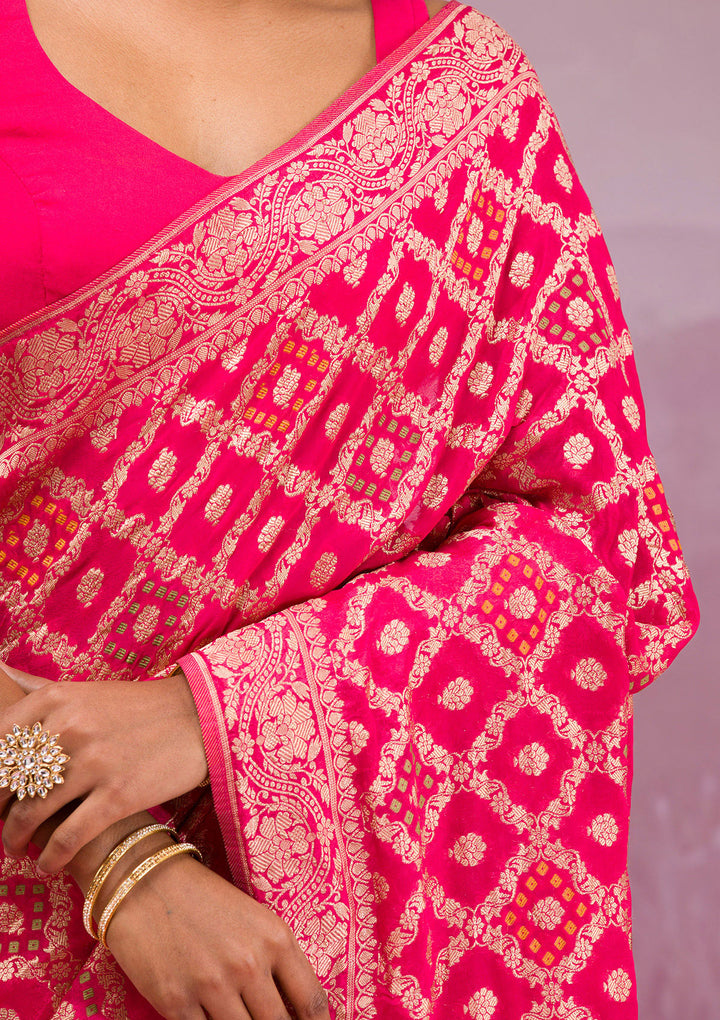 Rani Pink Zariwork Georgette Saree