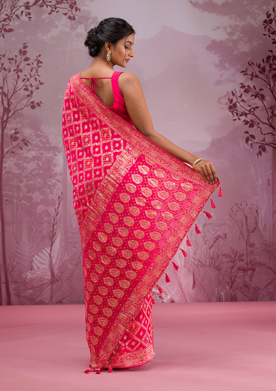 Rani Pink Zariwork Georgette Saree