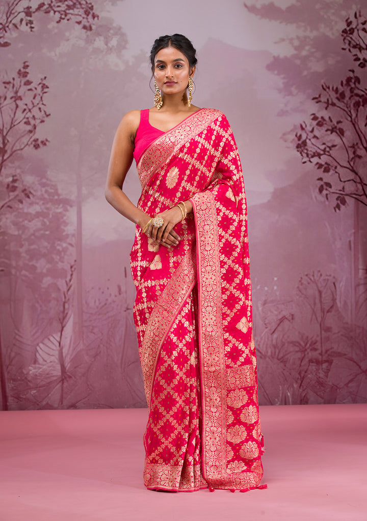 Rani Pink Zariwork Georgette Saree